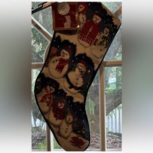 VTG HANDMADE WOOL JABARA NEEDLEPOINT TAPESTRY CHRISTMAS STOCKING SNOWMAN NWT